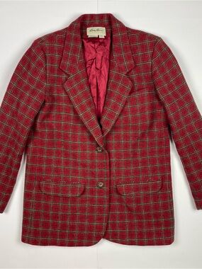 Vintage 90’s Eddie Bauer 100% wool Women's Red Plaid Blazer Jacket Size M